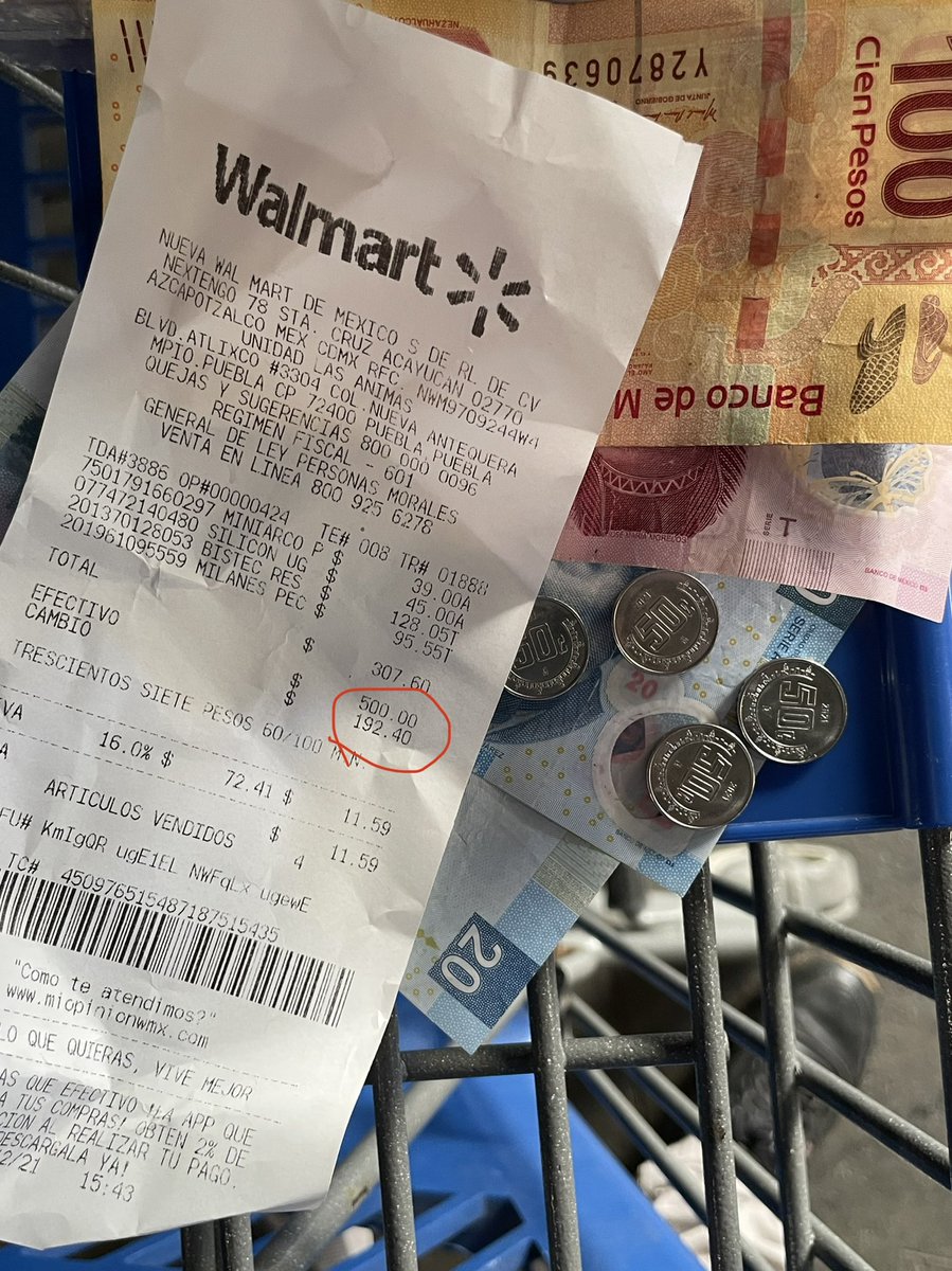 ¿En efectivo o con tarjeta? Tenía años que no pagaba en efectivo en una tienda y hoy recuerdo por qué, cuando son centavos te los redondean a su favor y todavía se enojan si pides tu cambio completo
<a href="/WalmartMXyCAM/">Walmart México y CAM</a> quien es el verdadero ganador, familia, productor o vendedor?