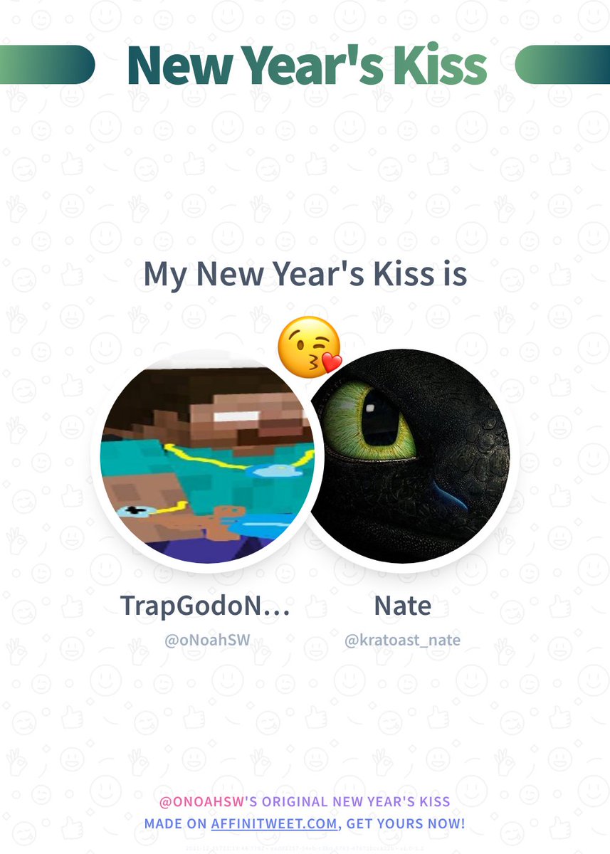 ✨ New Year's Kiss

I'm preparing my best last year kiss and first of the next year kratoast_nate 😘💕
And you, who will you kiss at midnight?

➡️ affinitweet.com/new-years-kiss