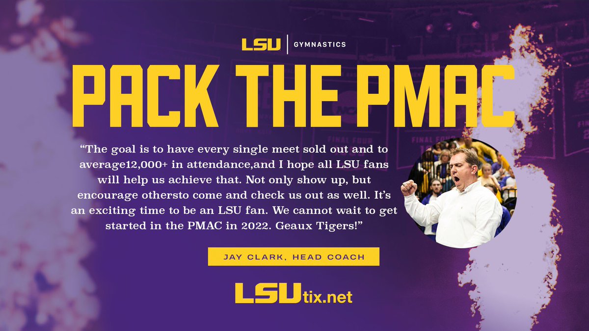 LSUgym's tweet photo. Let’s Pack the PMAC on January 7 in Baton Rouge! 

🎟 https://t.co/t8zKfmGyjr https://t.co/F8WbB5K1pS