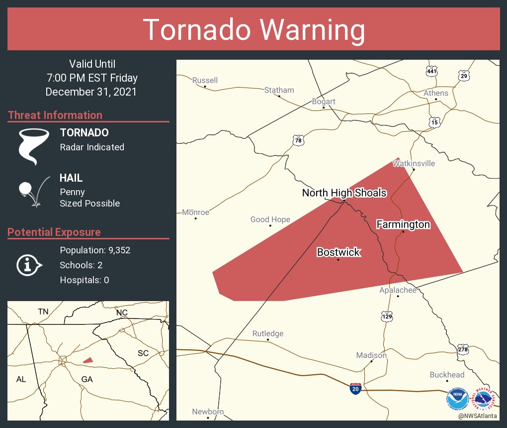 NWS Atlanta on Twitter "Tornado Warning including North High Shoals GA