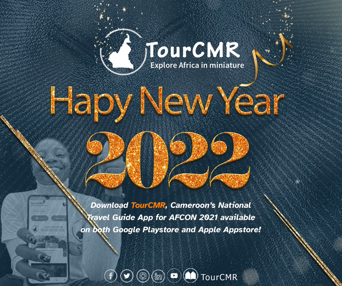 TourCmrApp's tweet photo. Thank you for being a part of our year.

May the New Year 2022 bring you more happiness, success, love and blessings!

We at TourCMR wish you the best of 2022.

Keep exploring the Beaty of Cameroon with your favorite travel guide App, TourCMR🎉 🎉

#TourCMR #NewYear #AFCON2021 https://t.co/tDZfwq1SAO