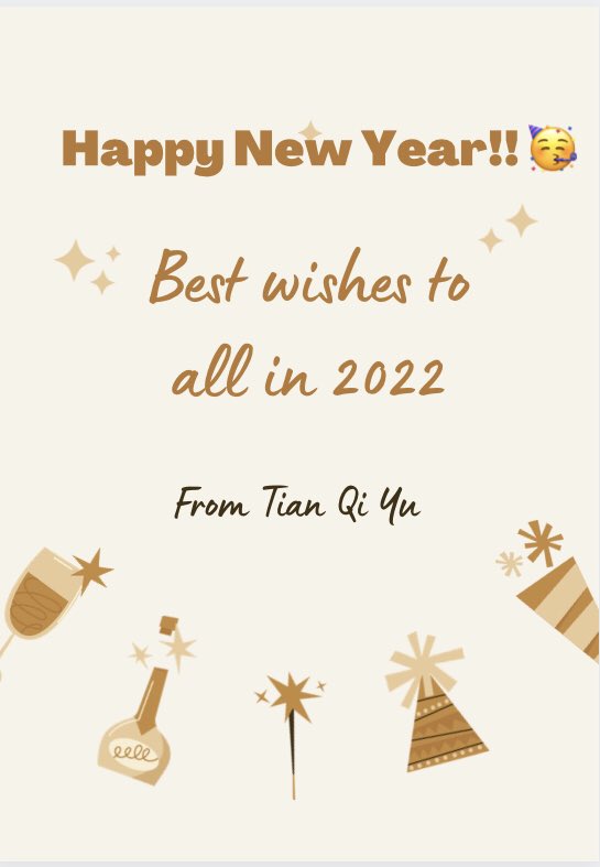 Happy New Year!!!

I hope that everyone will have a wonderful year. I am very excited to work with all of you guys in 2022.