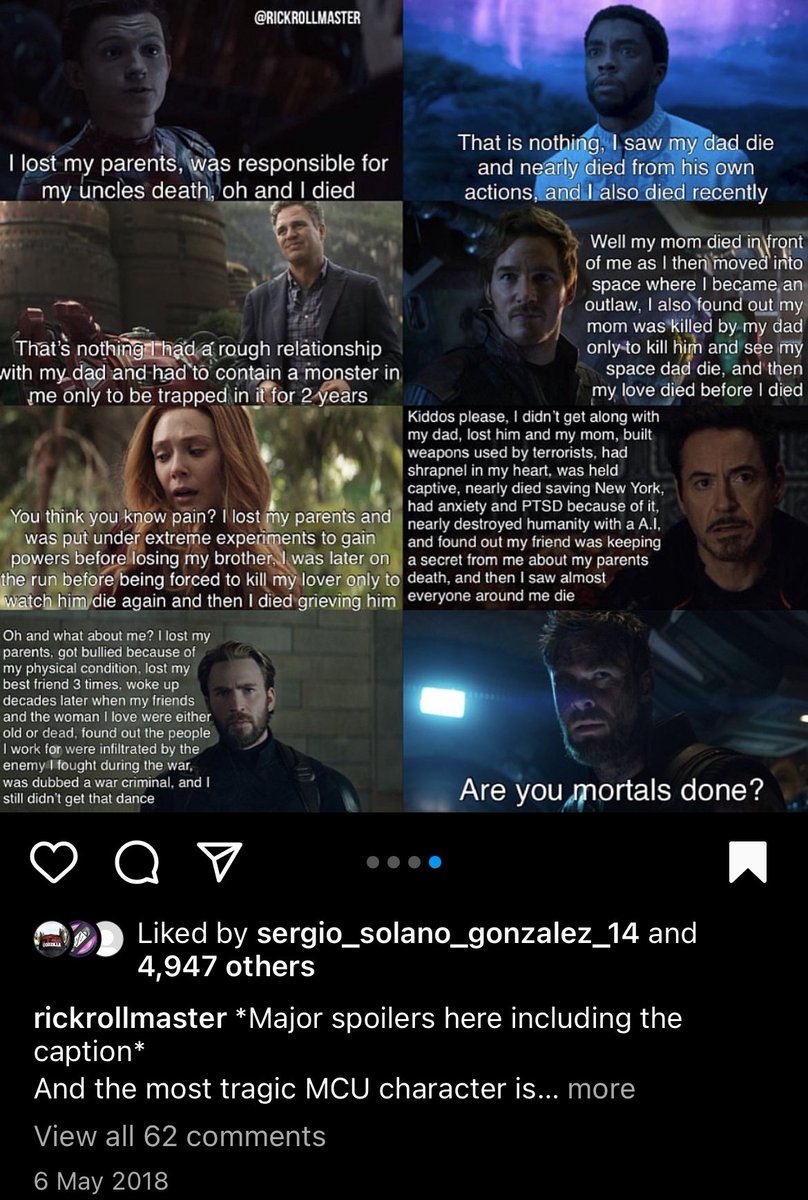 3 years later I’d still argue Thor is the MCU’s most tragic character, especially given how he coped after Infinity War
And yes I still feel that way after WandaVision, although I’d probably move Peter up several places after No Way Home https://t.co/0sAFPkK0dR