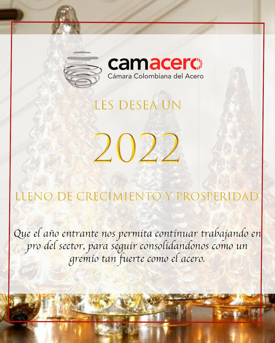 En Camacero despedimos el 2021 con total agradecimiento y recibimos el 2022 con toda la actitud para seguir trabajando por el fortalecimiento del sector. 

Gracias a todos por el apoyo brindado y éxitos en los retos venideros. 

¡Feliz año nuevo!