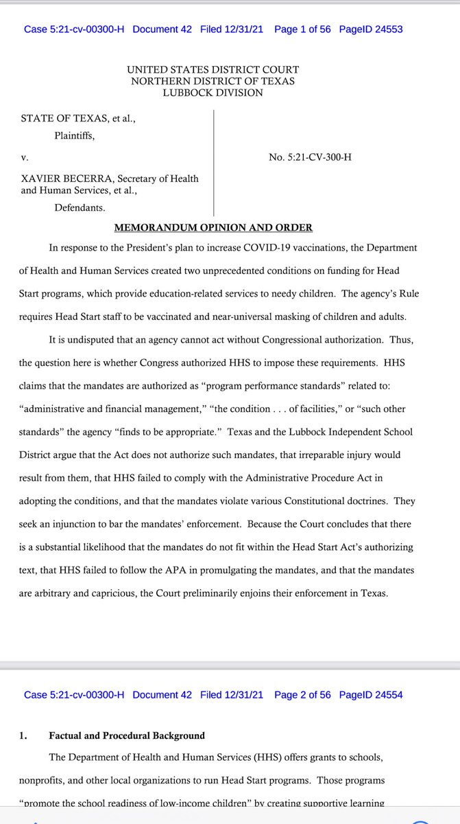 BREAKING: Texas just beat Biden again. Another of Biden’s vaccine & mask mandates was just halted by a federal judge in Texas. The Court writes: “It is undisputed that an agency cannot act without Congressional authorization.” That would apply to all of Biden’s orders.