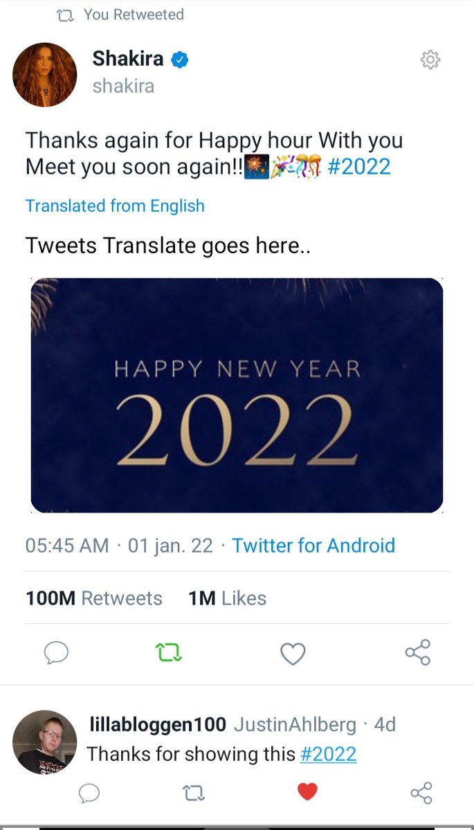 JustinAhlberg94's tweet photo. From @shakira to New Year 
#HAPPYNEWYEAR2022 https://t.co/Q7eZw3TBNH https://t.co/bPttPdY0Ck