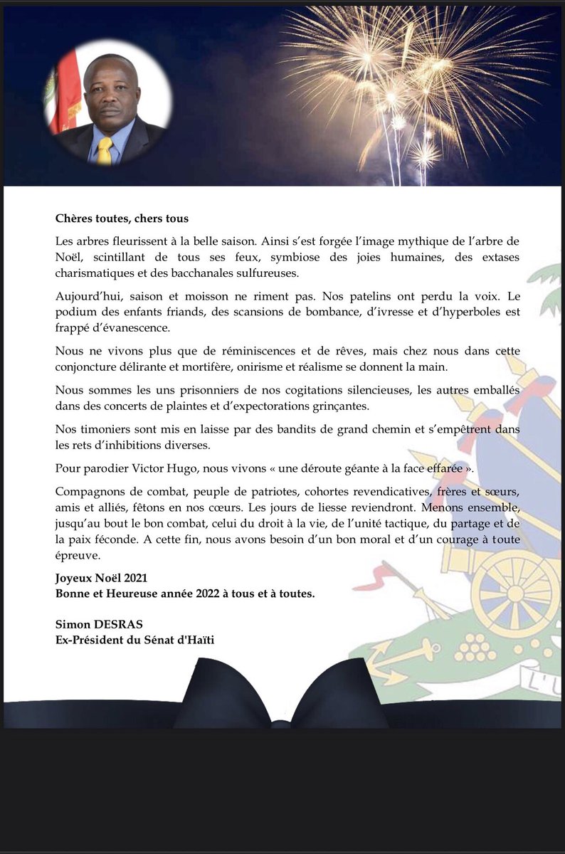 SDesras's tweet photo. Frères et sœurs, amis et alliés, menons ensemble, jusqu’au bout le bon combat, celui du droit à la vie, de l’unité tactique, du partage et de la paix féconde. 

Que 2022 soit une année de bon morale et de courage à toute épreuve! https://t.co/sU8895fBf2