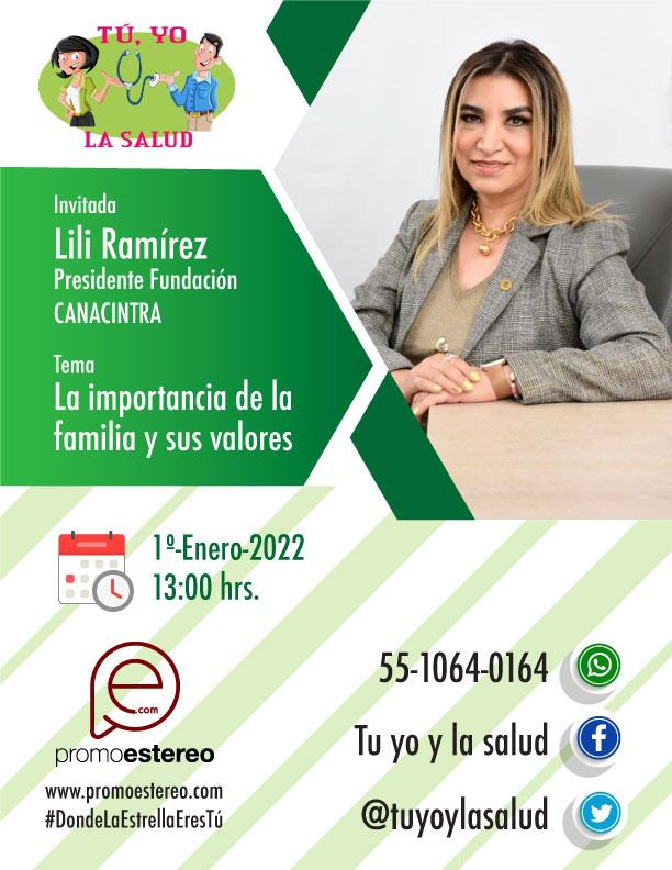 Nuestra presidenta <a href="/lily9r/">Lily Ramirez 💎</a> el día de mañana estará en Tu Yo y la Salud platicando sobre La importancia de la familia y sus valores a la 1:00 p.m. 

#FundaciónCANACINTRA #ElCorazóndelosIndustriales