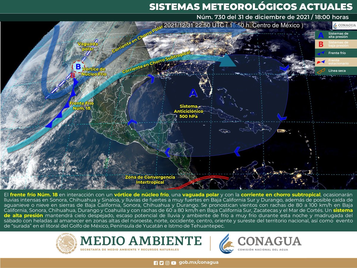 conagua_clima's tweet photo. ⛈️❄️  Bajas temperaturas, posible caída de #Aguanieve o #Nieve, #Lluvias y #Vientos fuertes, se pronostican para esta noche y madrugada, en diferentes regiones de #México.
Los detalles de la información están en la liga  ⬇️
https://t.co/R8Yan9e9Pd https://t.co/PagNbyvE7k