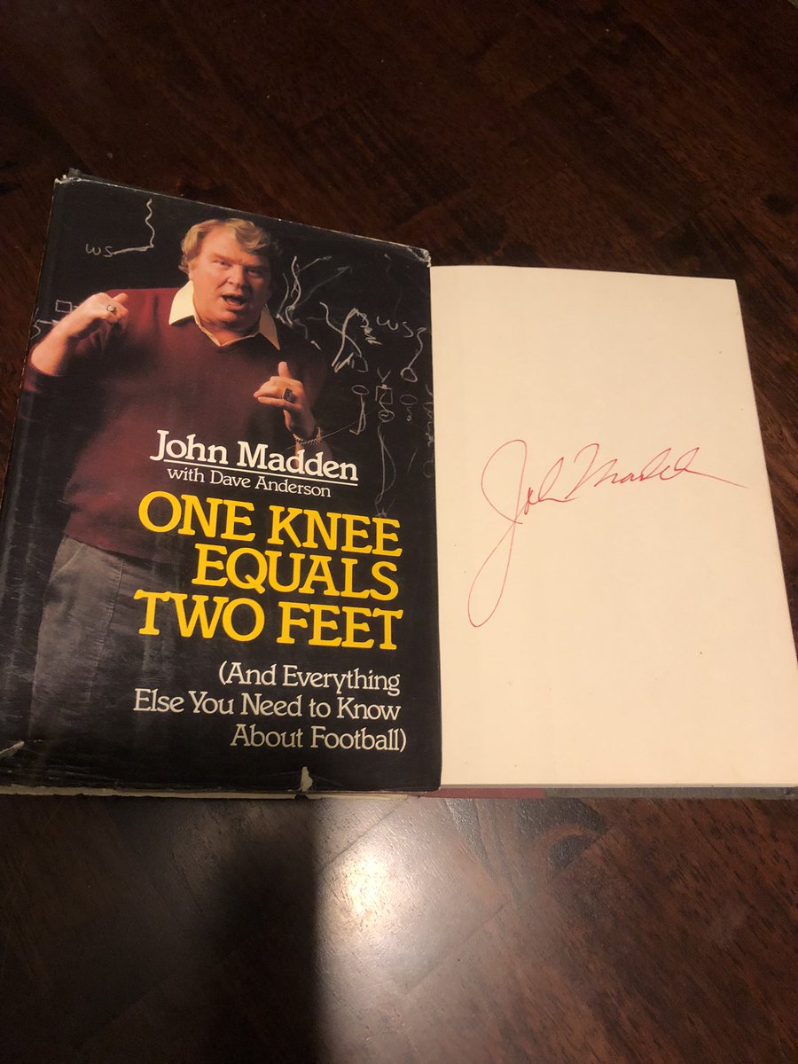 dan_shemesh's tweet photo. Sad to hear about the passing of John Madden this week, I was fortunate enough to have the pleasure of meeting him and getting my brother’s @MikeShemesh book signed, just dug this out of mom’s basement https://t.co/6gNj1mRGfP