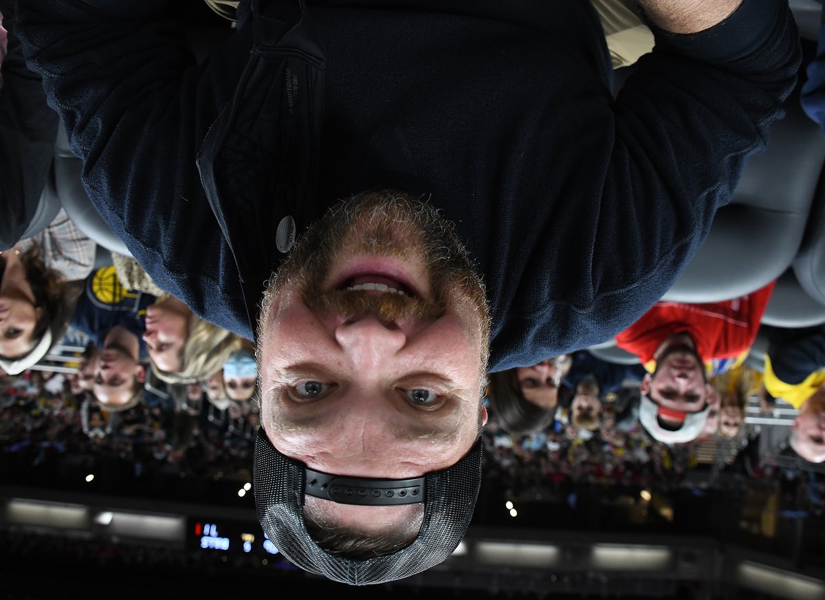 Photographing the <a href="/Pacers/">Indiana Pacers</a>  v. <a href="/chicagobulls/">Chicago Bulls</a> game sitting in front of actor <a href="/thedrewpowell/">Drew Powell</a> and he says "Hey, how are you going to take my picture if you are sitting in front of me?" So I held my camera over my head, upside down, and took his picture.