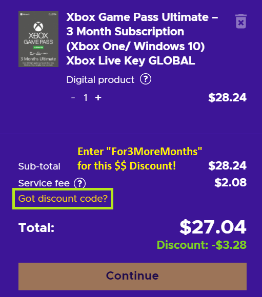 Tracker_Deals's tweet photo. [Limited Deal]

3 Months of #XboxGamePass Ultimate!
🔥Now ~$27 (MSRP $45)

💵Discount Code "For3MoreMonths"
➡️https://t.co/0IQg3vwj8q

3 years Game Pass max. Use discount codes repeatedly!✅

I shop here! They offer 2-factor authentication. PayPal processes quickly!
#Xbox20 #Xbox https://t.co/g64dRFZOpk