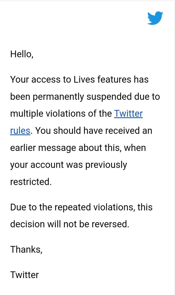 JustFacts_Kat's tweet image. Twitter PERMANENTLY banned me from Spaces.

They sent me this email on Christmas, LOL 🎅🏾🎁🌲

Thank you Twitter, I'm honored you consider me such a threat.

Merry Christmas to you too ;)

#AllAngles #JFWK

PS I'll be back, stay tuned!