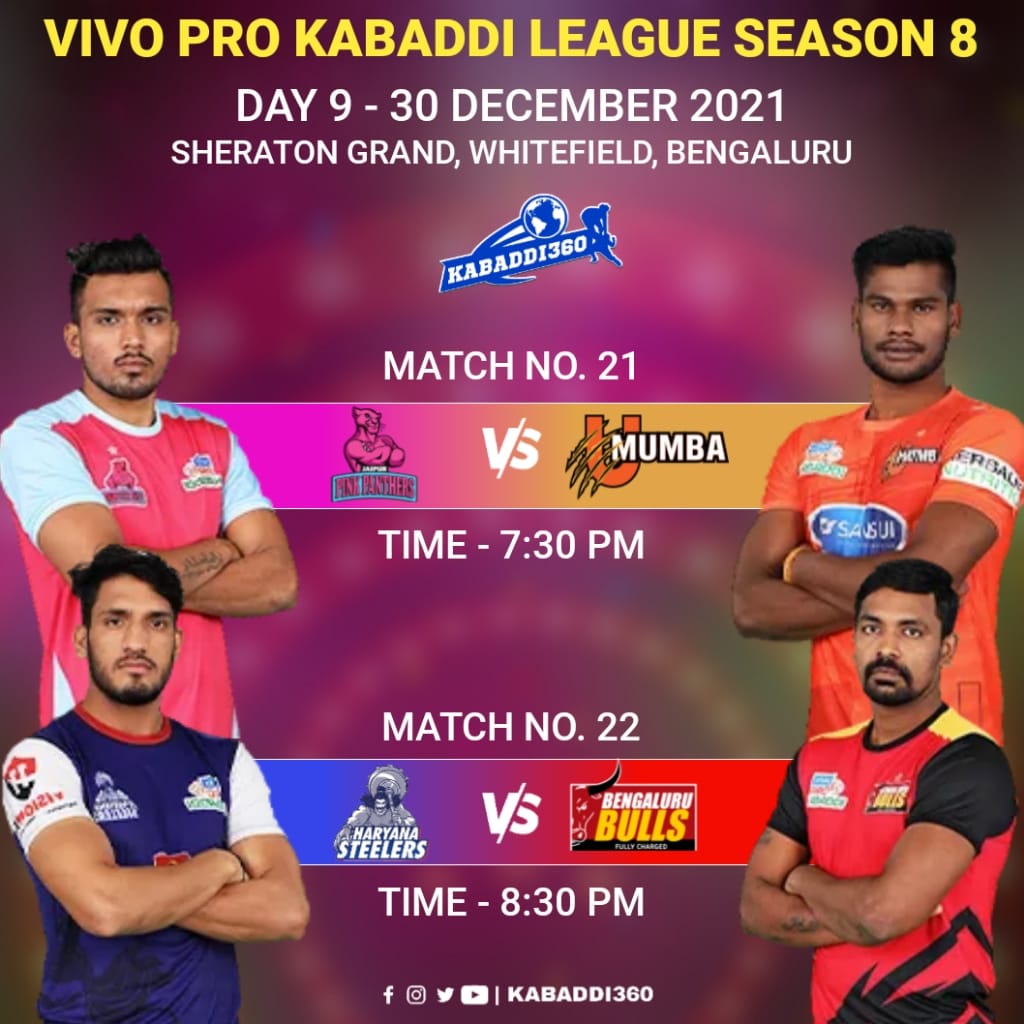 Kabaddi_360's tweet photo. Biggest rivarly in PKL history 
Jaipur Pink Panthers vs Umumba in the first match &amp; second match is between Haryana Steelers vs Bengaluru bulls 
.
#JPPvsMUM 
#HSvsBLR
#vivoprokabaddi 
#Kabaddi360 https://t.co/vVbwLIytH8