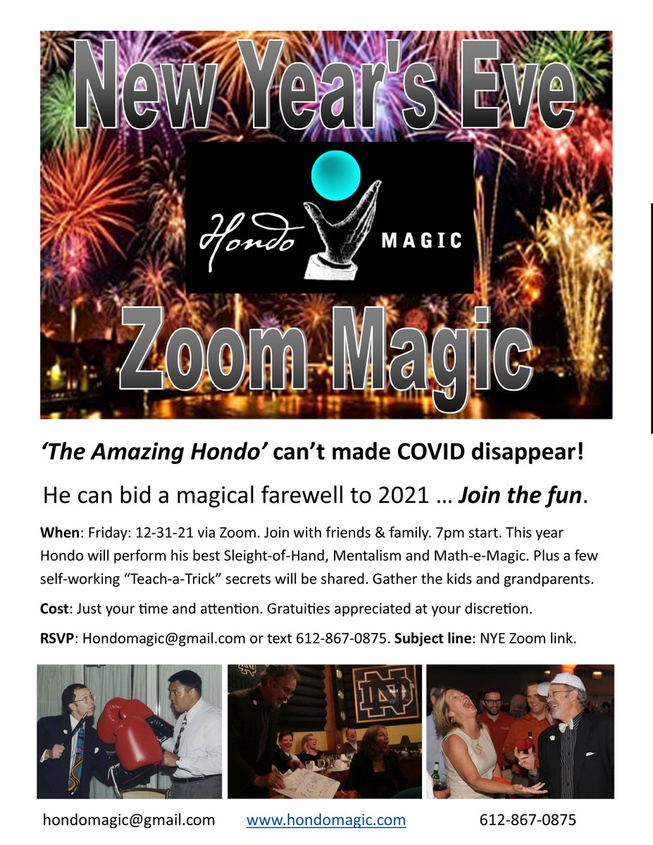 hondomagic's tweet image. What? No plans for New Year's Eve? Here's an idea that will be safe, fun, educational and yes, even AMAZING!  #zoommagic #magic #sleightofhand #mentalism #mathemagic #magicwithamessage #MagicalEntertainment #NewYearsEve2021 #hondomagic #HappyNewYear #happynewyear2022
