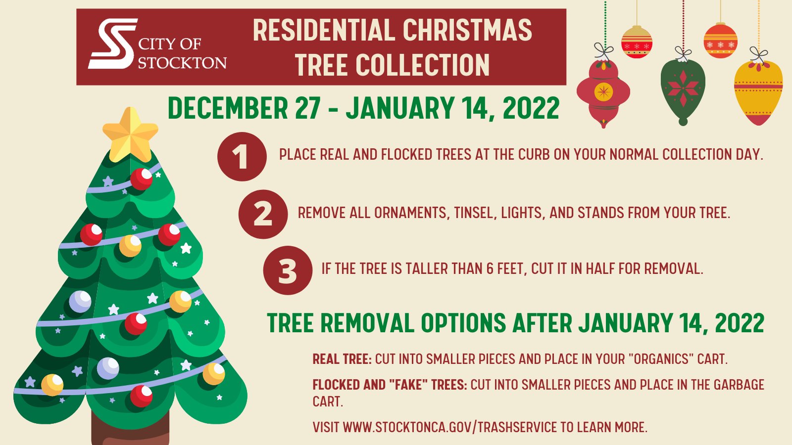 Is There Trash Pickup On Christmas Eve 2022 تويتر \ City Of Stockton, Ca على تويتر: "Christmas Trees Should Be Placed  On Your Curb And Will Only Be Picked Up On Your Regular Garbage Pickup  Days. This Service Begins With