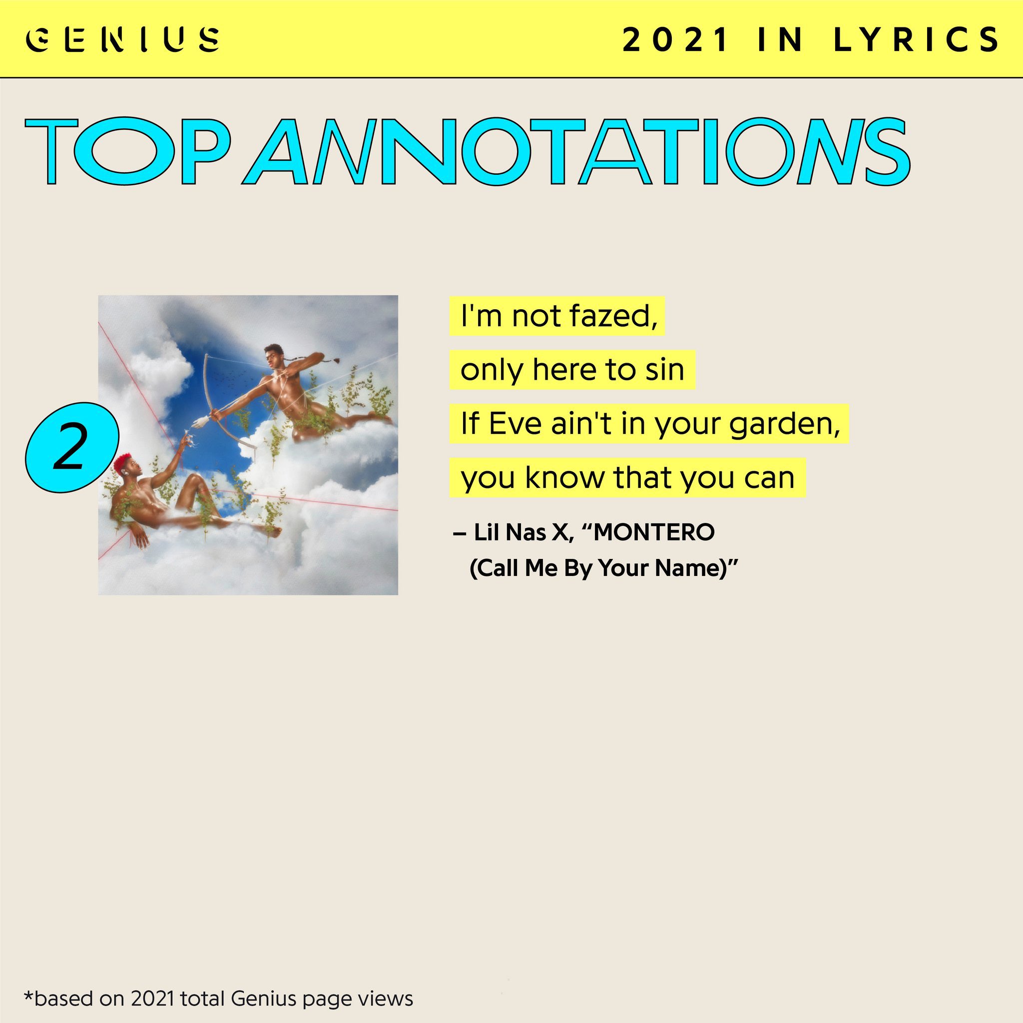 تويتر 𝙈𝘼𝙅𝙊𝙍 على تويتر Lil Nas X S Lyrics For Montero Cmbyn Were The Second Most Searched This Year On Genius T Co 2oznmoobae