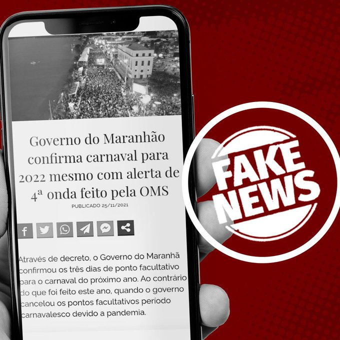 Dall_'s tweet photo. Se você recebeu essa notícia, fique de olho! É uma informação FALSA. A decisão sobre a realização ou não do Carnaval 2022 será tomada somente em janeiro e divulgada nos canais oficiais do @GovernoMA https://t.co/hlgJqOFLjd