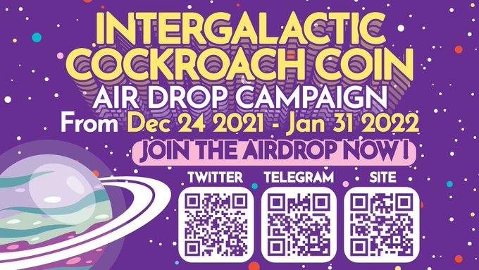 🤑🤑  Intergalactic Cockroach || Reward: 10,000 $ICC tokens 👇👇

👍 Airdrop :- t.me/IntergalacticC…

1. All Tasks Done 📌📌
2. Submit BSC Address #TrustWallet or #Metamask

Join :- @airdroptpay (t.me/airdroptpay)