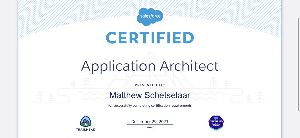 mattschetselaar's tweet photo. Just passed the Data Architect Exam and now I’m a Certified Application Architect! Thanks for the help @FocusOnForce #Salesforce #trailhead https://t.co/SStTvl4S3J