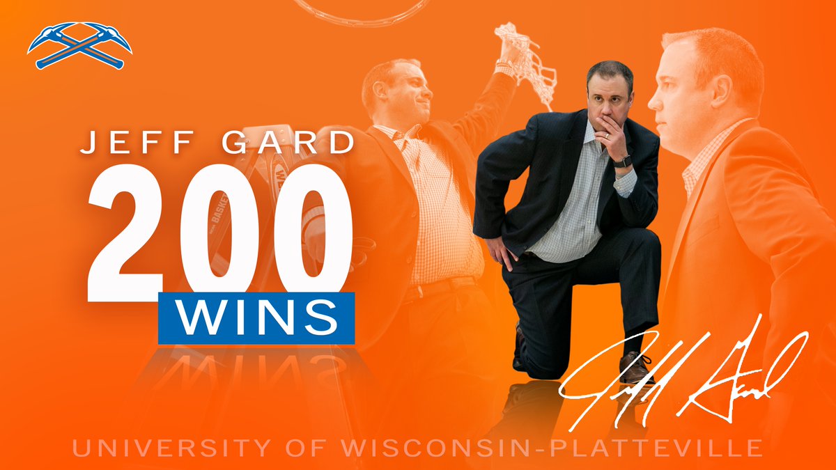 uwp_pioneers's tweet photo. 🚨 200 WINS!!!!🚨
Congrats to @UWPlattMBB head coach Jeff Gard for reaching 200 career wins at @uwplatteville with the 74-46 win over Beloit tonight. #SwingTheAxe 
Read more at: https://t.co/DWHHyYa6LY
#d3hoops #uwp #uwplatteville #wiac #platteville https://t.co/jE6ZggKQS4