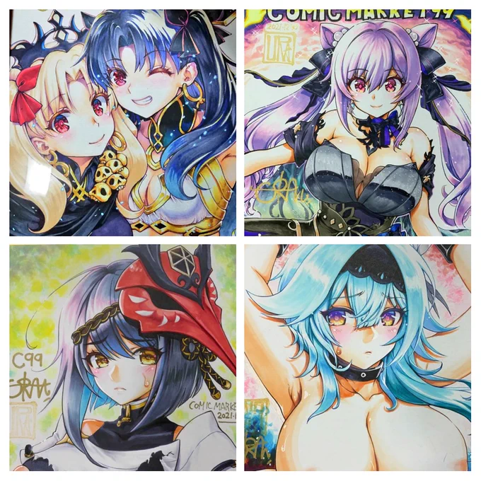 Tシャツは男性Lサイズ
額縁入りのコピック手書きイラストは2万円
他の色紙は一万円です! 
