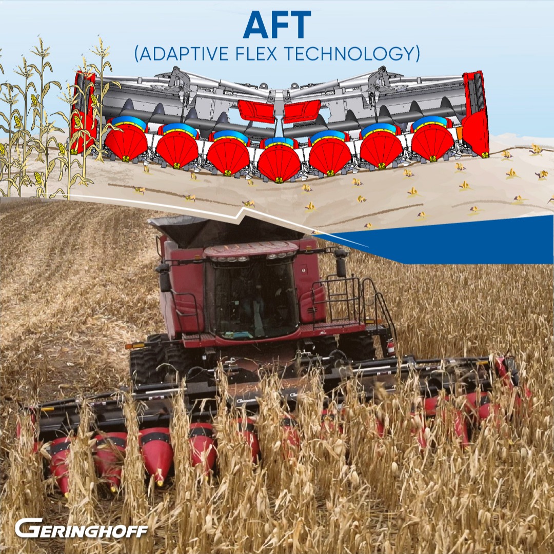 Geringhoff's tweet photo. Available with our NorthStar, NorthStar XDC, and Rota Disc processing, the new AFT (Adaptive Flex Technology) corn head flexes to adapt to field contours and maximizes yield potential in difficult landscapes.

#agequipment #cornhead https://t.co/C3obDyM6s4
