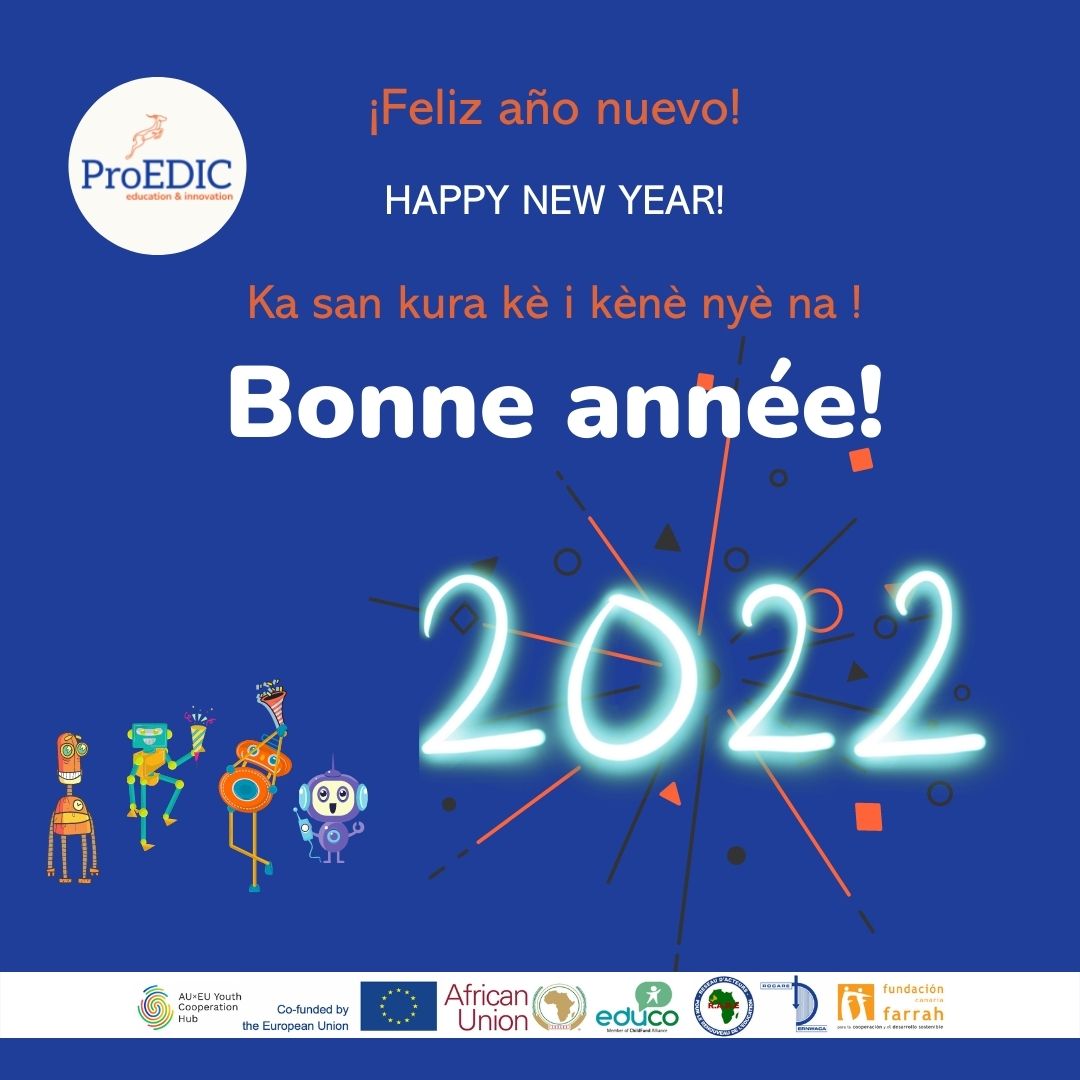 proedic's tweet photo. L'équipe ProEDIC vous souhaite une bonne année 2022 ! 🎉🎊🎉🎊
#aueuyouthhub #Educo #RARE #ROCARE #FundaciónFarrah https://t.co/1wWw71Amak