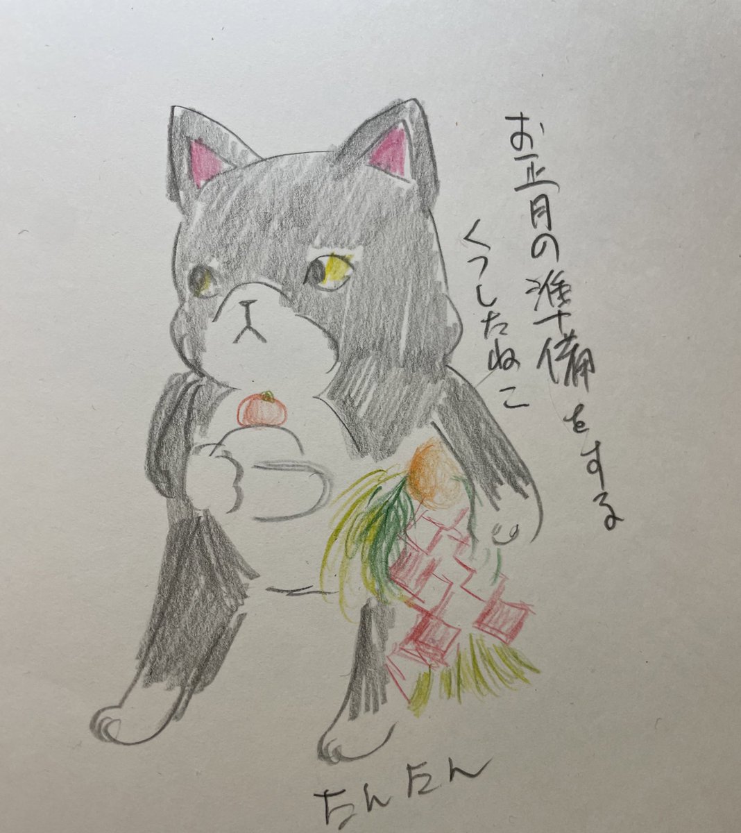 お正月の準備をするくつしたねこ

#猫 #イラスト 