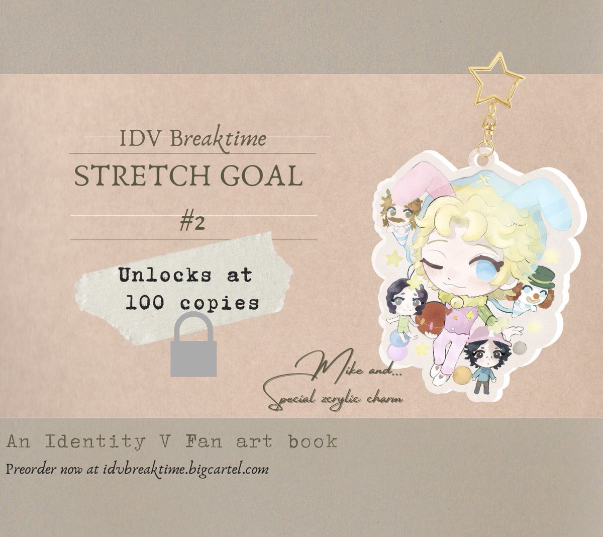 idvbreaktime's tweet photo. We're announcing our second stretch goal, which unlocks at 100 copies, a lovely acrylic charm of Mike and friends! https://t.co/Tj4BcOddnI