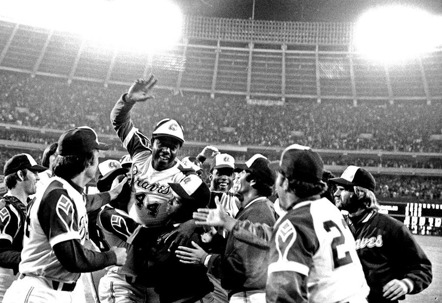 Hank Aaron's 715th home run celebration.