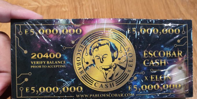 I just got the world&rsquo;s first physical crypto Escobar Cash at&nbsp;https://t.co/IUqo1oUS3i&nbsp; @elonmusk looks<a href="/tag/fan"class="tags"><span>#fan</span></a>