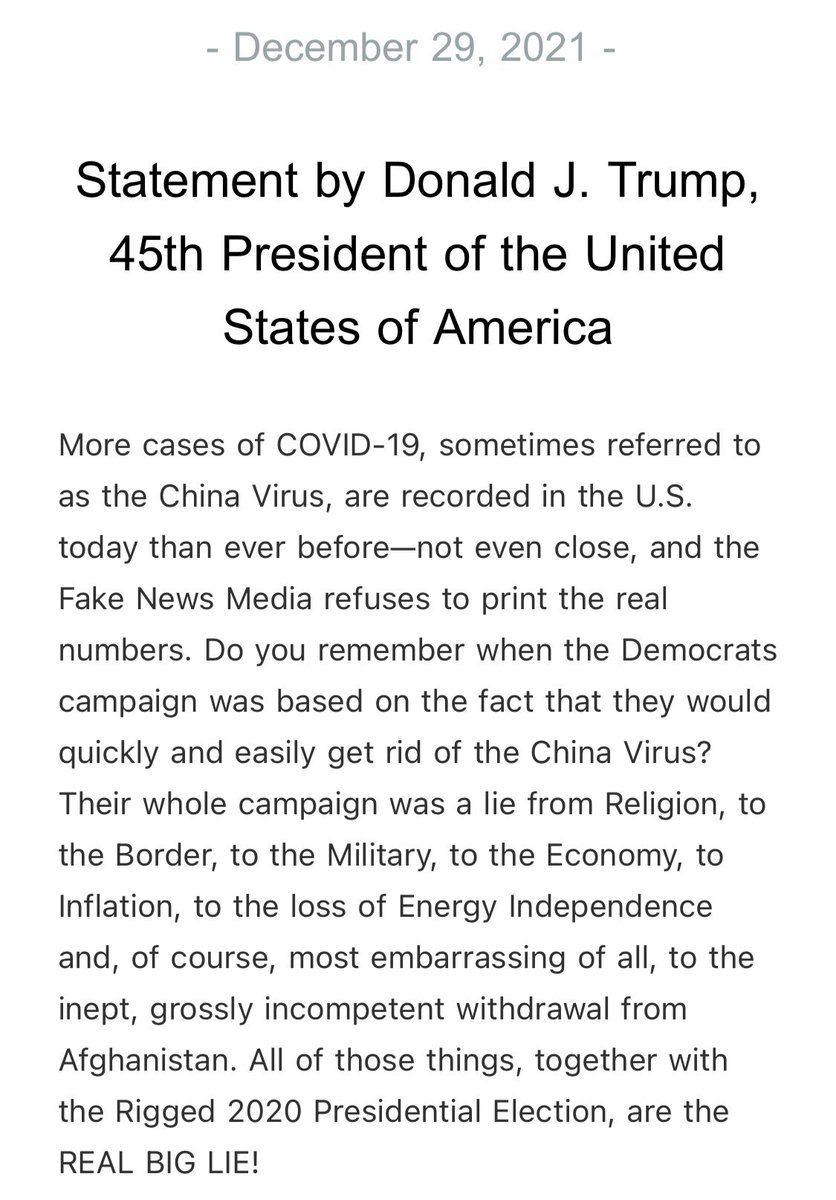 RSBNetwork's tweet photo. Statement by Donald J. Trump, 45th President of the United States of America https://t.co/2E60OPtKmx