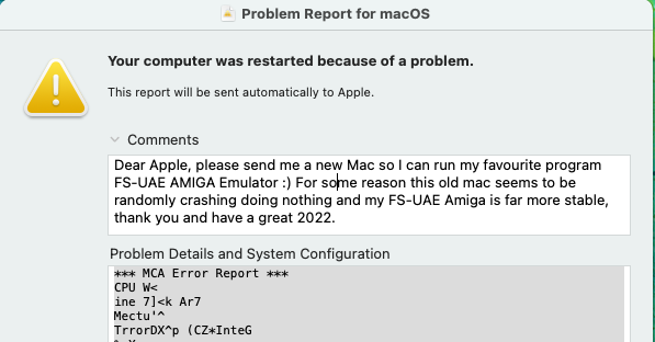 invent71's tweet photo. Dear #Apple please replace my old mac so I can run #FSUAE #Amiga https://t.co/jotTGwKakH