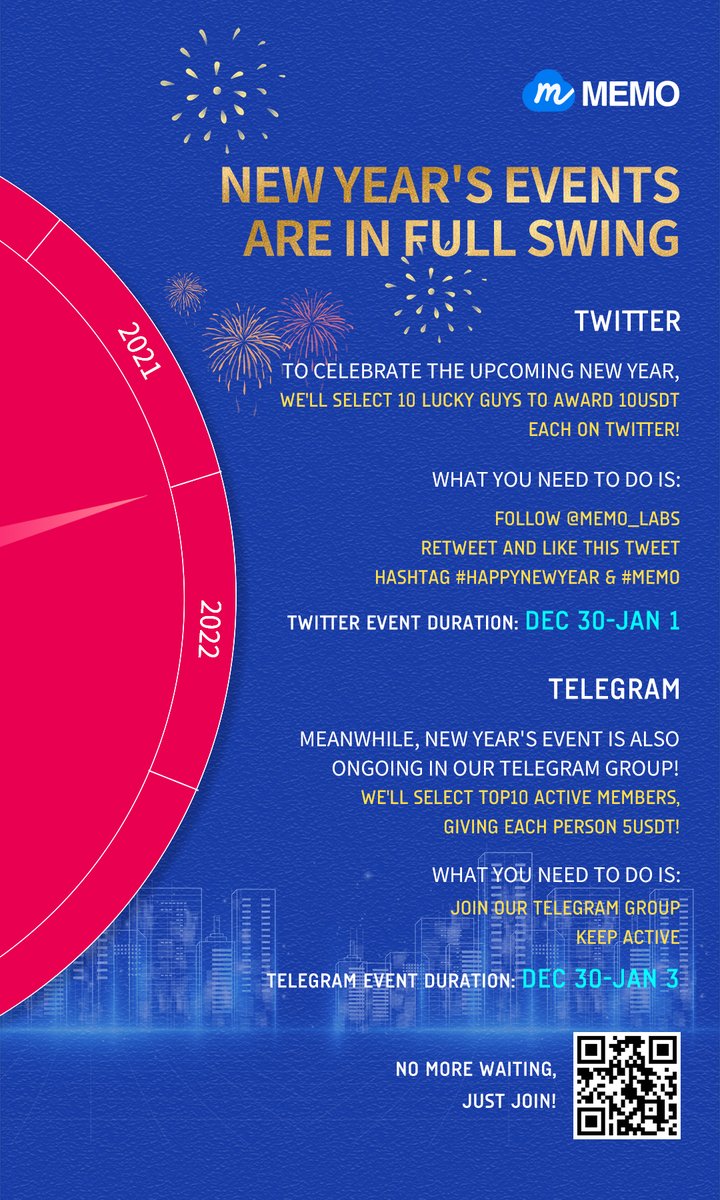 MemoLabsOrg's tweet photo. 🎉To celebrate the upcoming new year, we'll select 10lucky guys to award 10USDT each. What you need to do is:

👉Follow @Memo_Labs
👉Retweet and like this tweet
👉Hashtag #HappyNewYear &amp; #Memo

New Year's event is also ongoing on Telegram: https://t.co/3qV4XKy5D5 Welcome to join! https://t.co/8PzNoNBqvD