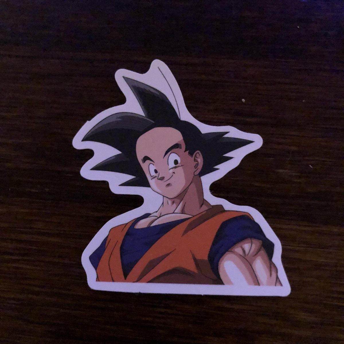 BillyDobest's tweet photo. I ordered a bunch of knock-off dbz stickers and was blessed with this sweet receding hairline goku https://t.co/UiSmqwb2qg