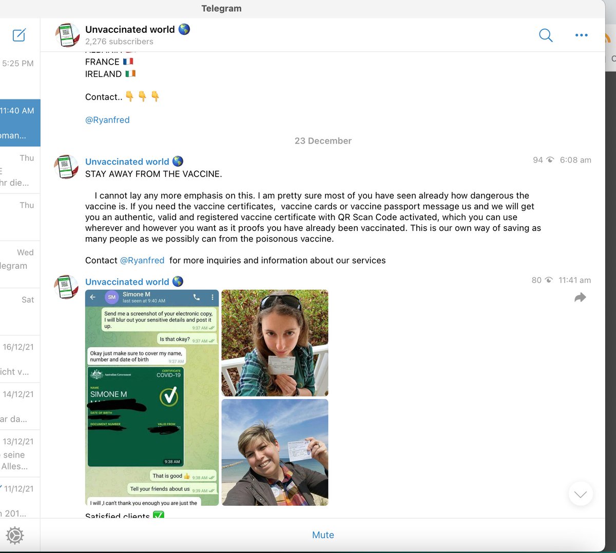 SaltyBroadPhoto's tweet photo. @smstelegram your user @ryanfred is using a photo of I took of myself without my permission claiming that he has sold me fake vax card. THIS IS FALSE! I am vaccinated. This is a reckless attempt to spread misinformation. Have it taken down immediately or face consequences. https://t.co/WtLRjNDZE1