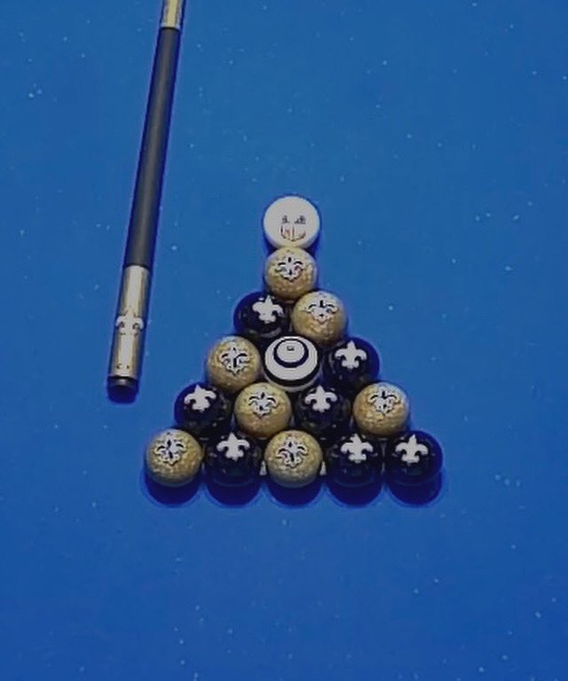 sayntasaint's tweet photo. Xmas gifts from my son and my beautiful daughter-in-law! Saints cuestick from last year and Saints billiard balls from this Xmas 🎄 https://t.co/7iw7dpKbOw
