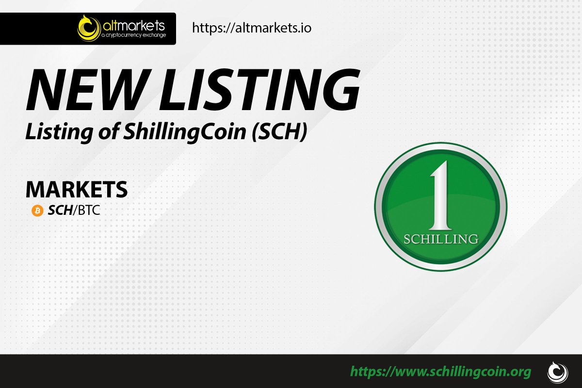 AltMarkets Cryptocurrency Exchange (@altmarketsex) on Twitter photo We now have a new listing of <a href="/Schillingcoin/">Schilling-Coin</a> at <a href="/AltmarketsEX/">AltMarkets Cryptocurrency Exchange</a> with a $BTC market, find the socials via <a href="/coingecko/">CoinGecko</a> coingecko.com/en/coins/schil…
Market 👉 v2.altmarkets.io/trading/schbtc We now have a new listing of <a href="/Schillingcoin/">Schilling-Coin</a> at <a href="/AltmarketsEX/">AltMarkets Cryptocurrency Exchange</a> with a $BTC market, find the socials via <a href="/coingecko/">CoinGecko</a> coingecko.com/en/coins/schil…
Market 👉 v2.altmarkets.io/trading/schbtc