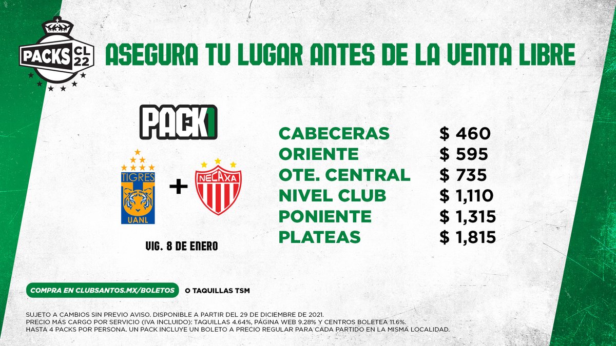 TSMoficial's tweet photo. ¡Adelántate a la venta libre con el #PACK1!
🔜 @ClubSantos + @TigresOficial + @ClubNecaxa
📲https://t.co/LM7KEUFrUM
📍 Hoy AbonoFest abierto de 12 a 8pm
#ModoGuerrero 🇳🇬 https://t.co/GAo1M26fqH