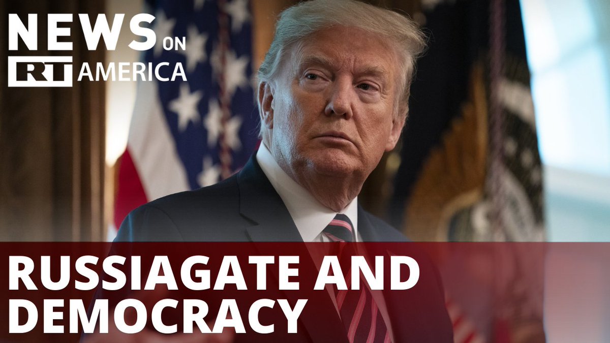 RT_America's tweet photo. #DavidSwanson joins Faran Fronczak's to discuss her report on lies about the infamous #Russiagate and why some young Americans say that democracy is no longer working.
#RTAmerica #QuestionMore
https://t.co/z5b9X2ktxO https://t.co/9MdhkYaGJR