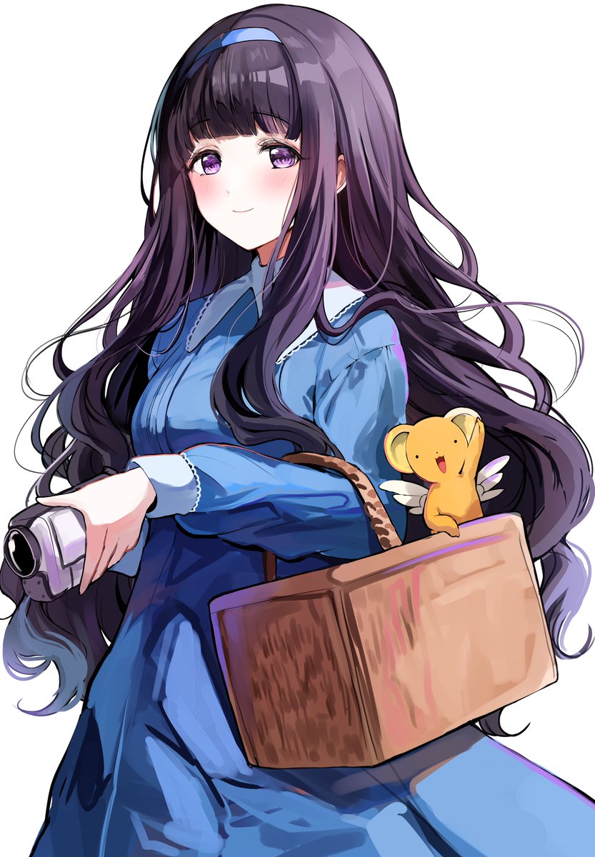 daidouji tomoyo ,kero 1girl dress long hair purple eyes blue dress hairband black hair  illustration images