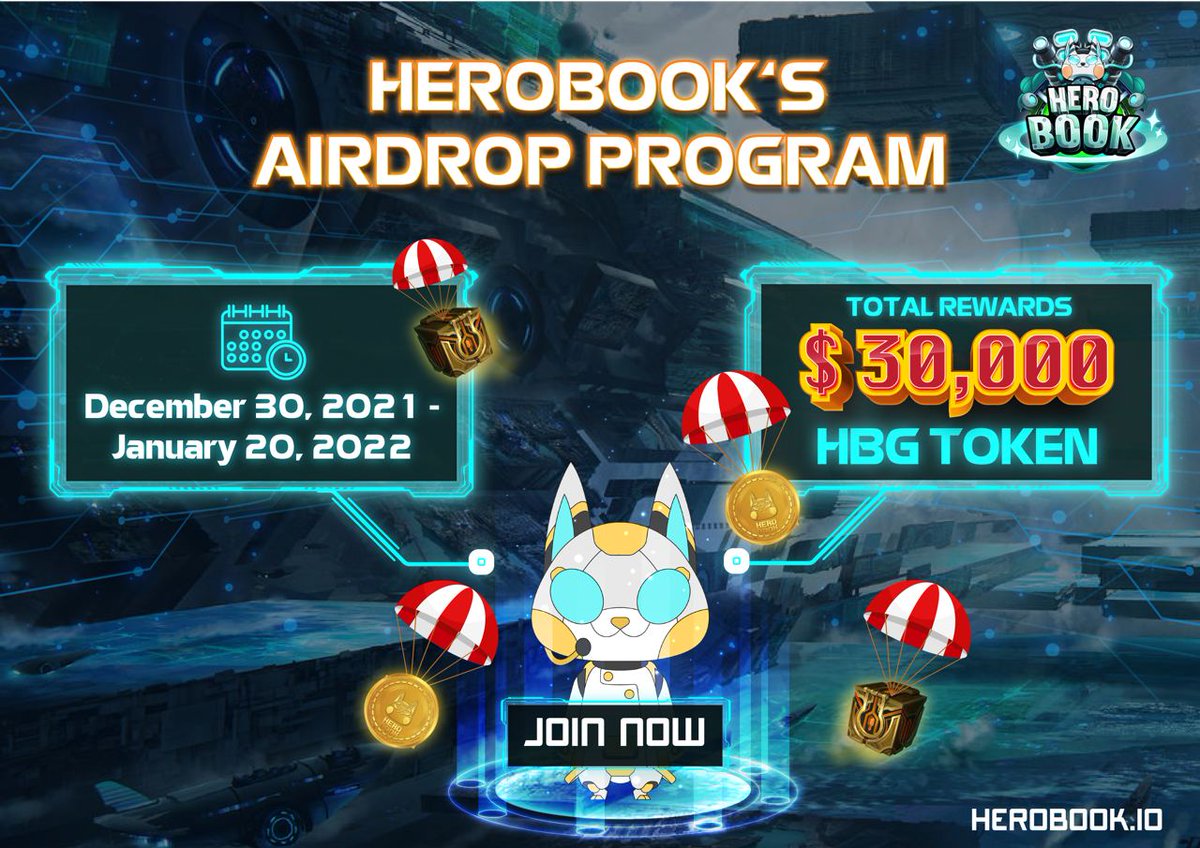 🌟AIRDROP PROGRAM IS READY🌟

1️⃣Click "Follow" Twitter
2️⃣Do "Retweet" HBG on Twitter
3️⃣Join HBG's Telegram Group
4️⃣Join HBG's Telegram Channel
5️⃣Click "Like" HBG's Fanpage on Facebook
6️⃣Click "Follow" Discord
7️⃣Click "Subscribe" to HBG's YouTube

🤝🤝 herobook.io/airdrop