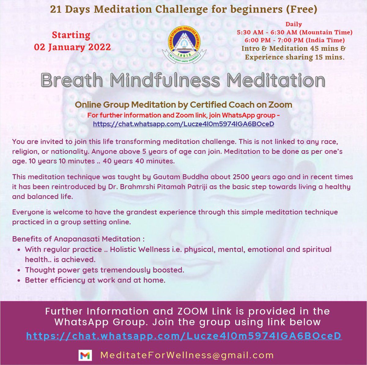 pssmusa's tweet photo. Breath Mindfulness Meditation for 21Days. #meditation #pssmusa #pmcusa #pssm #pmcusa

Please do register.. https://t.co/56vPIjmi8z