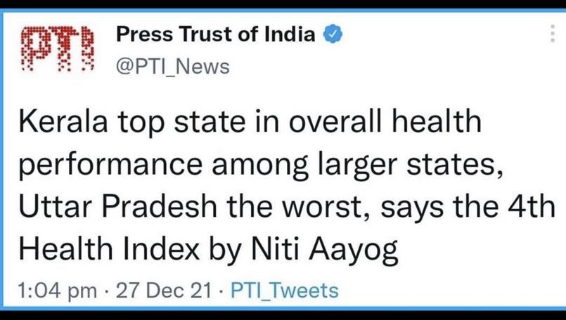 siddharthbora25's tweet photo. UP is the worst performing State under Yogi ji. #worstperformingstate #nitiaayog #yogiworstthenmodi #BoycottBJP https://t.co/TdC7E2PJNN
