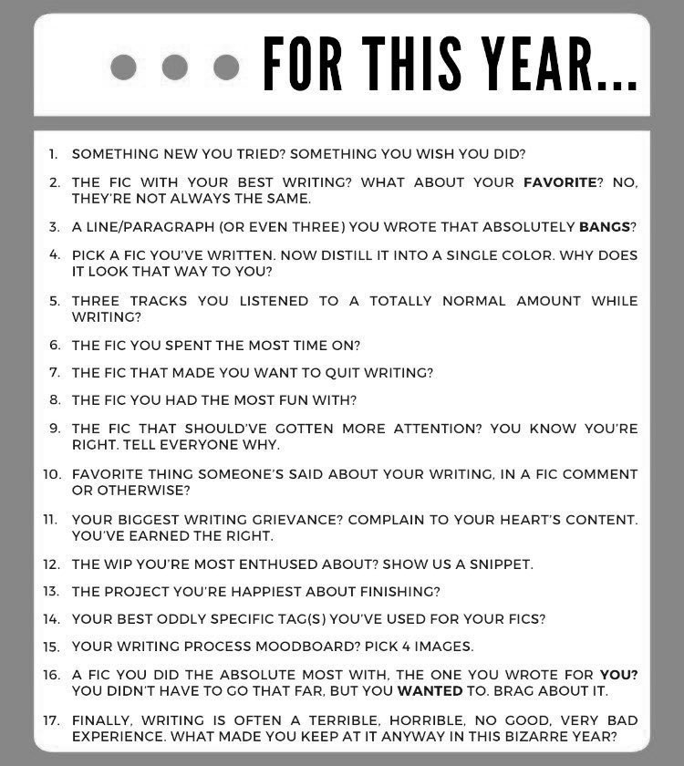 bcschauer1's tweet photo. I’m gonna answer all these questions cause they seem fun! And my wonderful friend Nooty made some templates for a writing year of review so I’ll put those at the end of the thread! https://t.co/JKufGBwusg