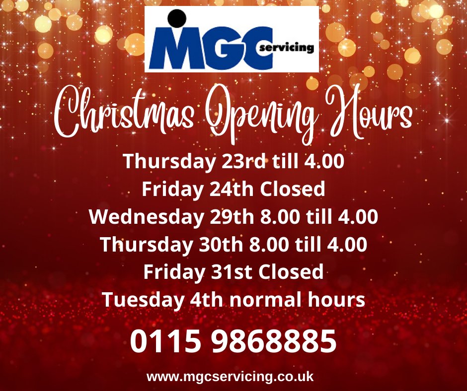 MGCServicing1's tweet photo. If you're wondering when we're open over the next few days, here's a reminder of our opening hours. 
#Nottingham #Lenton https://t.co/aPSmfSwsLl
