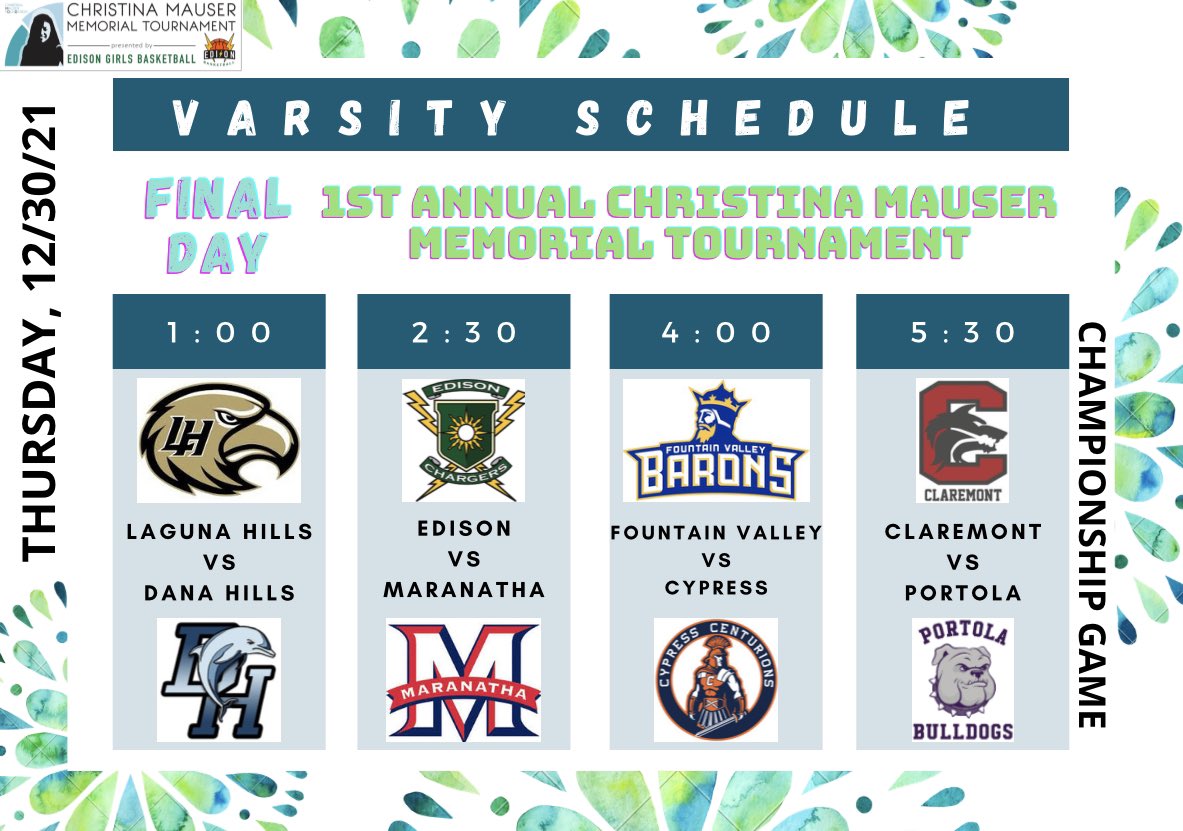 EdisonGbb's tweet photo. The FINAL day of our 1st annual Christina Mauser Memorial Tourney has a great lineup of Varsity teams!⚡️🙌🏼Watch exciting games, and bring some cash for your entrance fee and amazing snack bar! @MattMauser @perryjameslusc @ocvarsityguy @ocvarsity @HBUHSD @SteveFryer @OCSportsZone https://t.co/CzSCWXC6mT