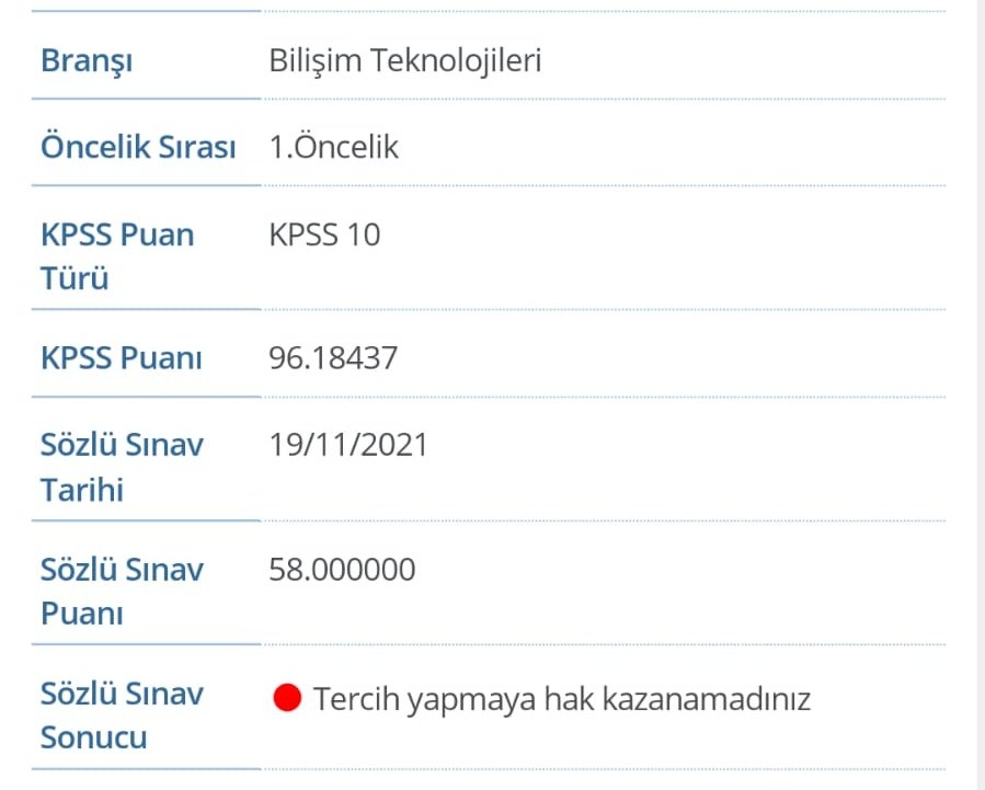 Daha başka ne yapılabilir, atanmak için illa bir torpilmi gerek yok işte!
etiyle, tırnağıyla emek veren maalesef bilgisinin karşılığı bu "Tercih yapmaya hak kazanamadınız" asıl sizin tercih hakkınız yok.
#mulakatahayir
