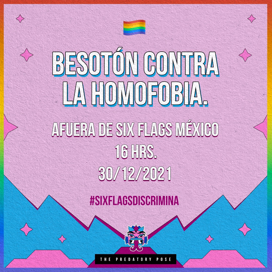 TPPose's tweet photo. MAÑANA todes a @SixFlagsMexico en muestra de nuestro rechazo a la homofobia ejercida por el personal de este parque.
No más homobofia.
No más odio.
#SixFlagsDiscrimina
@YaajMexico @ItGetsBetterMx @CasaFridaLGBT https://t.co/5MaKiBUsyf